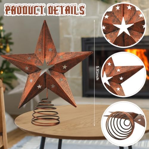 Halloscume Rustic Circle Star Christmas Tree Topper 5.91 Inch Western Christmas Tree Topper Farmhouse Metal Hollow Star Xmas Trees Ornament for Holiday Barn Farmhouse Rustic Country Home Decoration - Image 2