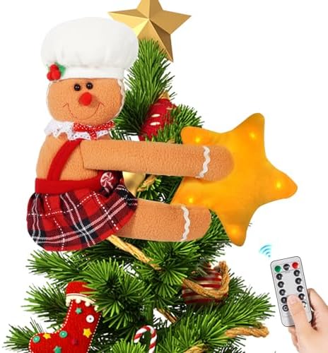 Gingerbread Christmas Tree Topper with Built-in LED Star Lights Xmas Decorations Funny Treetop Hugger Home D??cor by Unknown