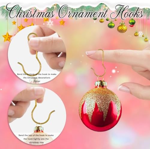 Ornament Hooks, Christmas Ornament Hangers, 100 PCS Christmas Ornaments Hooks, Gold Ornaments Hook with 1 PCS Storage Box for Xmas Trees, Small Xmas Hook Hangers Anchors for Xmas Tree Decorations - Image 3