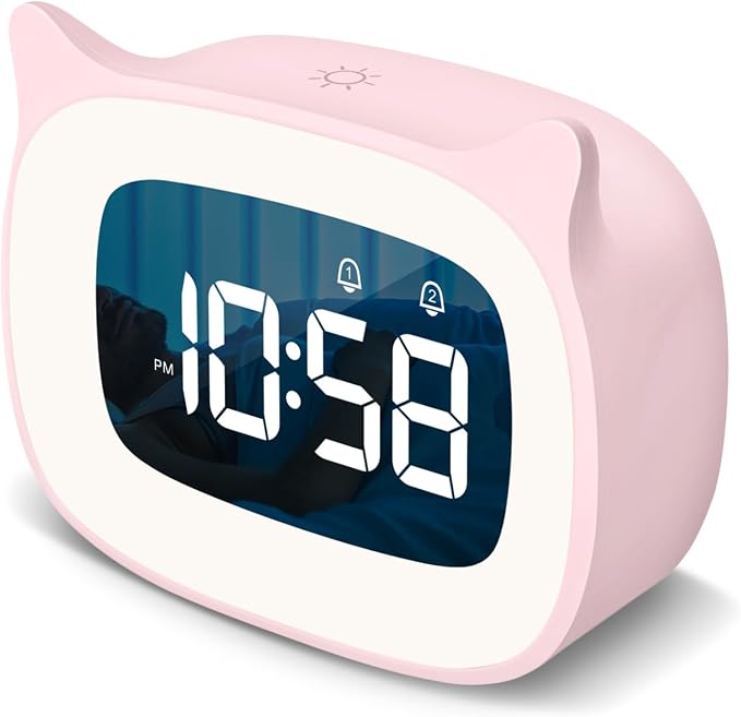 Cute Cat Ear Alarm Clock with Night Light for Bedroom,Pink by SMOUPING%C2%AE