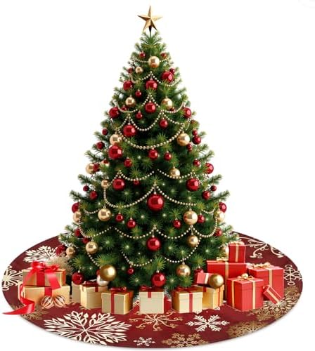30 Inch Snowflakes Christmas Tree Skirt Red White and Gold Trees Skirt Winter Holiday Xmas Trees Skirts Mat Decor for New Year Festive Farmhouse Party Decorations - Image 7