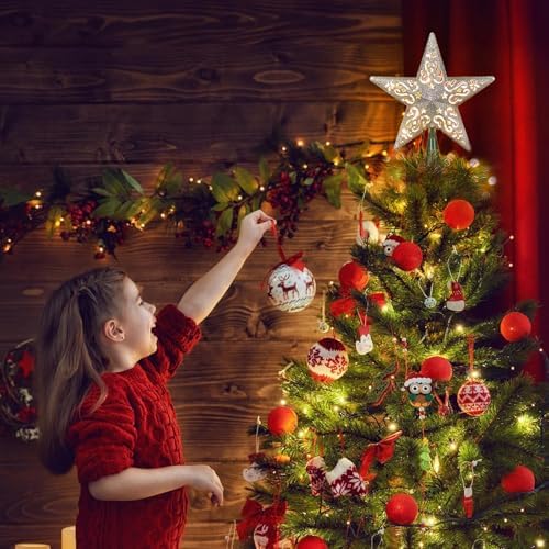8" Silver Glittered Hollow Christmas Star Tree Topper with Built-in 10-Bulb String Lights and 2 Fuses for Holiday Decor, Green Base - Image 3