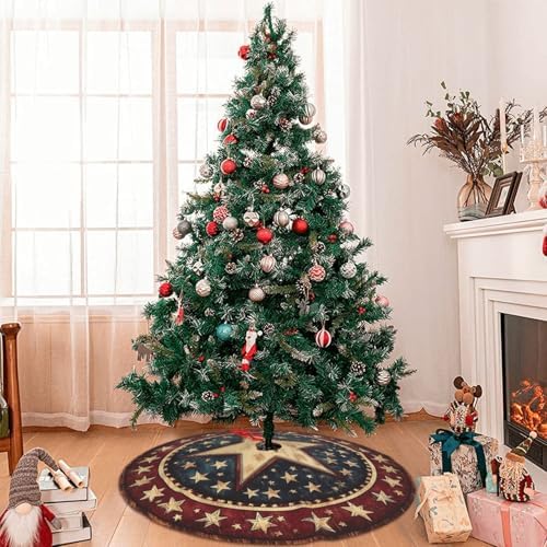 July 4th American Flag Patriotic Retro Wooden Christmas Tree Skirt 36 Inch Rustic USA Independence Day Tree Mat Party Decor Supplies for Holiday Home Decorations - Image 2
