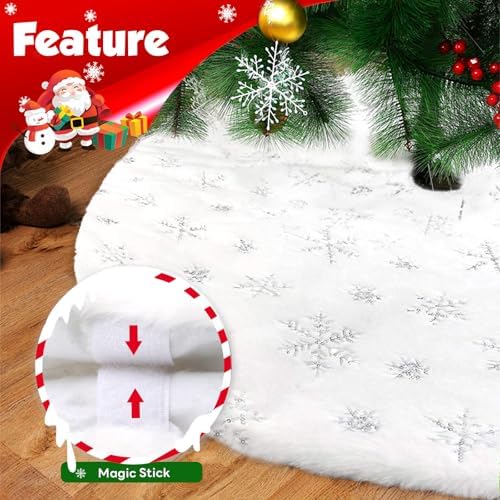 Christmas Tree Skirt 36 Inch, Holiday Part Decorations for Christmas Tree, Whit Plush Sliver Sequin Snowflake Tree Shirt for Xmas - Image 4