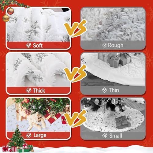 Christmas Tree Skirts 60 Inches, White Faux Fur Christmas Tree Skirt with Silver Sequin Snowflakes, Extra Large Plush Tree Skirts for Xmas Holiday Party Decorations. - Image 2