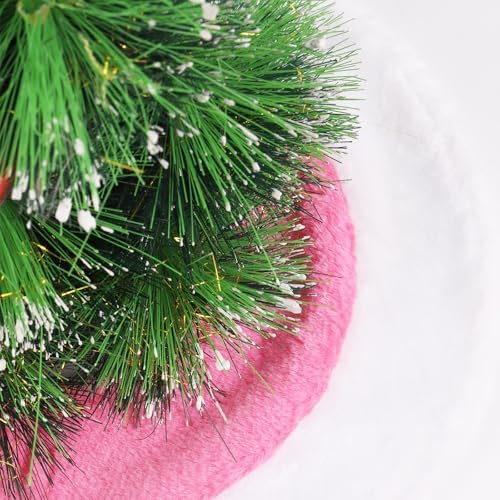 Pink Christmas Tree Skirt for Mini Christmas Tress 11 inch Pink and White Small Xmas Tree Skirts for Party Festival Table Tree Skirt Candlesticks Decorations Fireplace Christmas Indoor Supply - Image 2