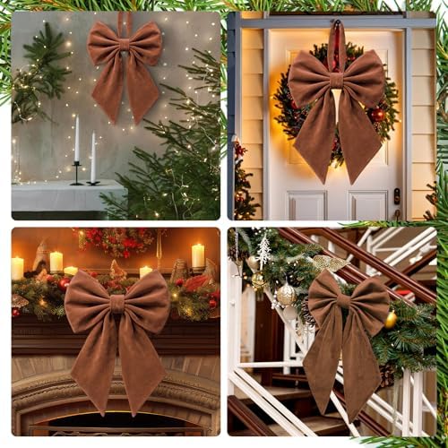 Janinka Brown Christmas Tree Topper Bow 22" Big,Velvet - Image 6