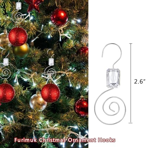 Furimuk 24 Pack Christmas Ornament Hooks Clear Beaded Hangers Decorative Silver Wire S-Hook with Lobster Claws for Holiday Home Xmas Party Tree Decoration - Image 3