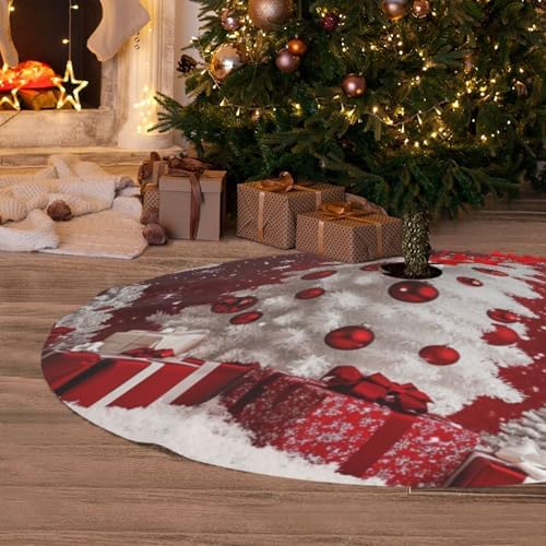 Christmas Tree Skirt Red Christmas Tree Ball Xmas Soft Polyester Holiday Tree Base Cover, Decorative Xmas Tree Mat 48 Inch for Home, School, Office - Image 5