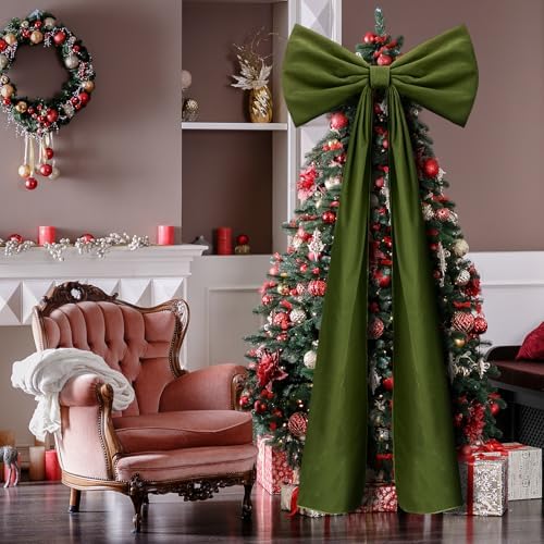 Knitgrip 1 Pack 20x71 in Christmas Large Velvet Bows, Moss Green - Image 5