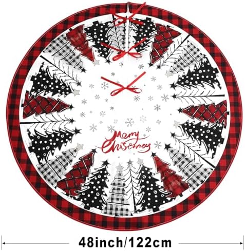 Multiwins Christmas Tree Skirt 48 Inch, Red and Black Buffalo Plaid with Snowflake Design, Thick Flannel Fabric, Rustic Farmhouse Xmas Tree Skirt for Holiday Decorations, Indoor Christmas Party - Image 5