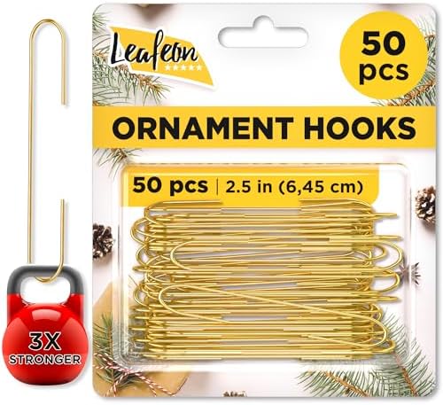 Leafeon Christmas Ornament Hooks - Christmas Ornament Hangers - Perfect Xmas Ornament Hangers for Tree Decoration 50 Pack Gold by Leafeon