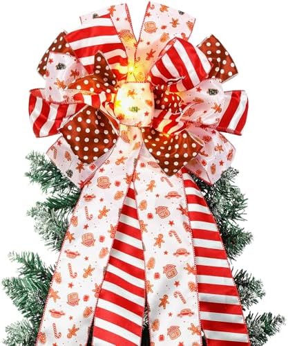 Thiccywoov Christmas Tree Topper 12 x 45'' Large Christmas Bows with Glitter Large Gingerbread Man Toppers Decorative Gift Bows for Wreaths Thanksgiving Xmas Tree Ornament by Jgiusenfg