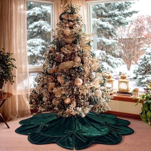 Soulchen Dark Green Bow Christmas Tree Skirt 36 Inches - Image 5