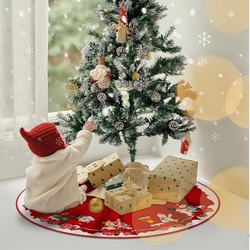 Christmas Tree Skirt Red White Cloth Xmas Tree Base Cover Skirts Decor - Image 4