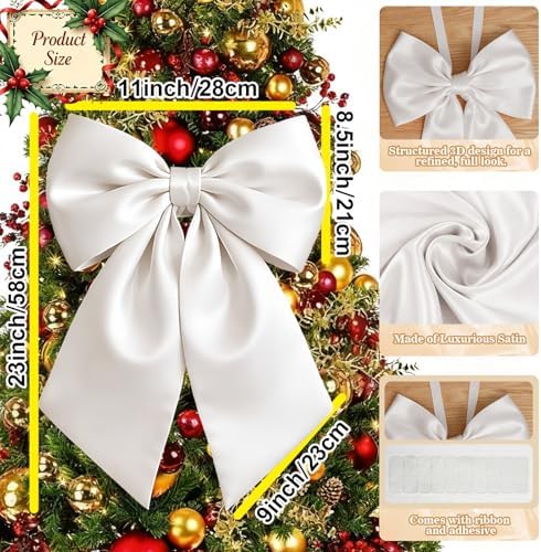 White Bow Decor as Crib Skirt 3 Pack Large White Bows Decoration 22 × 11 Inch Big Bow for Gift Coquette Party Background for Bachelorette Baby Shower Bridal Shower Wedding - Image 2