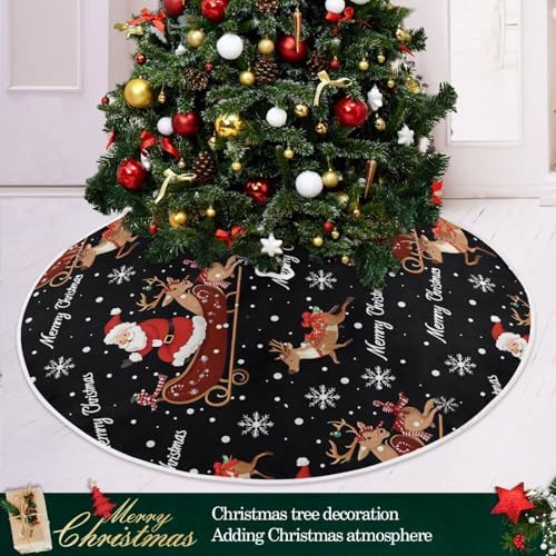 Santa Reindeer Snowflake Christmas Tree Skirt Large Xmas Tree Skirts Decorations 48 in Burlap Tree Mat Cover for 4 ft Trees Holiday Party - Image 2