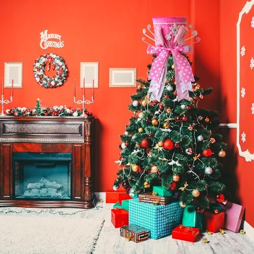 Christmas Tree Topper, Christmas Tree Topper Hat, Pink high Heels Tree Topper Christmas Decorations with Bow Ribbon Christmas Tree Ornaments for Holiday Family Xmas Décor - Image 6
