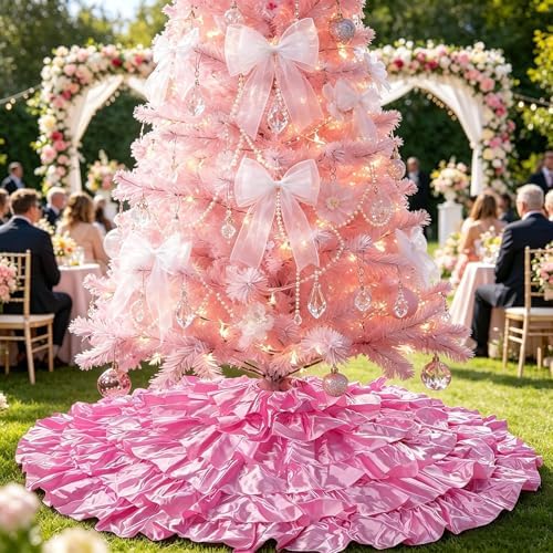 Hot Pink Ruffle Tree Skirt, 48 inch 6-Layer Christmas Decorations Ornaments - Image 2