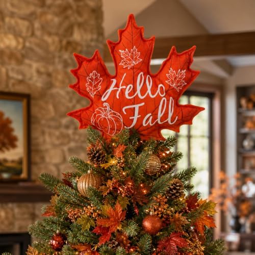Fall Tree Topper Hello Fall Maple Leaf Tree Top Decor for Christmas Tree - Image 2