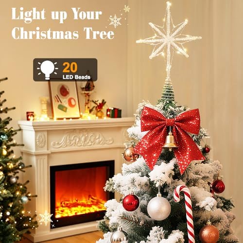 Lewondr Crystal Lighted Christmas Bethlehem Star Tree Topper, Silver - Image 2