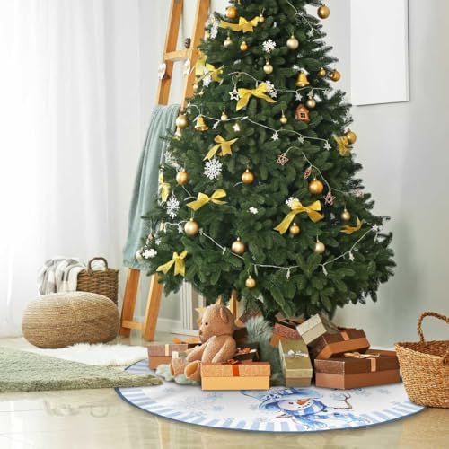 Christmas Tree Skirt 36 Inch Blue Snowman Decorations for Christmas Tree - Image 5