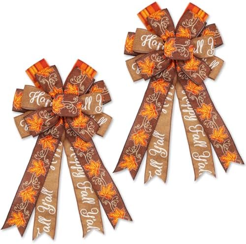 2 Pack Large Fall Wreath Bow 20x11 Inch, Wired Thanksgiving Tree Topper Bow by Montekin