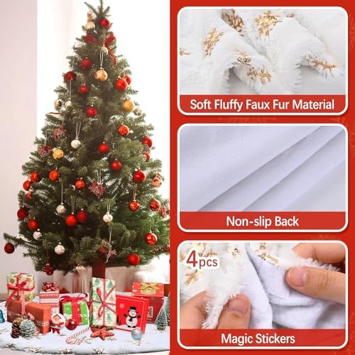 Christmas Tree Skirts 60 Inches, White Faux Fur Christmas Tree Skirt with Gold Sequin Snowflakes, Extra Large Plush Tree Skirts for Xmas Holiday Party Decorations. - Image 4