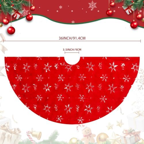 Christmas Tree Skirt Red, 36 Inch Large Soft Plush Xmas Tree Skirts, Double Layer Luxury Tree Skirt w/Silver Snowflake Sequin, Christmas Trees Decoration for Holiday Party Indoor Party Home Decor - Image 2