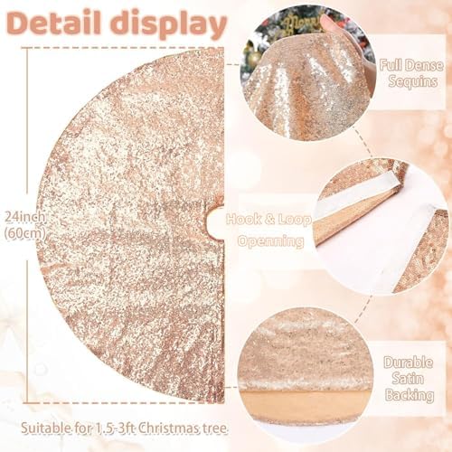 Rose Gold Tree Skirt Sequined Mini Christmas Tree Decorations 24 Inch Round - Image 4
