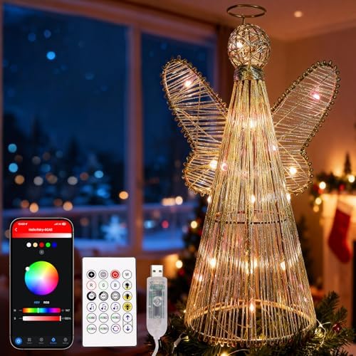 12" Smart Christmas Tree Star, Angel Tree Topper Star, 80 Lighting Modes, Multicolor Flash/Solid, App & Remote Control, Music Sync, DIY Colors, USB Powered for Xmas Holiday Decor by YASIZESOU