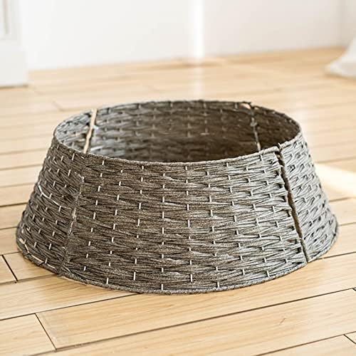 belupai Wicker Christmas Tree Skirts Collar Rings, Artificial Rattan Christmas Tree Skirt Stand Farmhouse Xmas Tree Collar for Artificial Christmas Trees Decoration(Gray,S) - Image 5