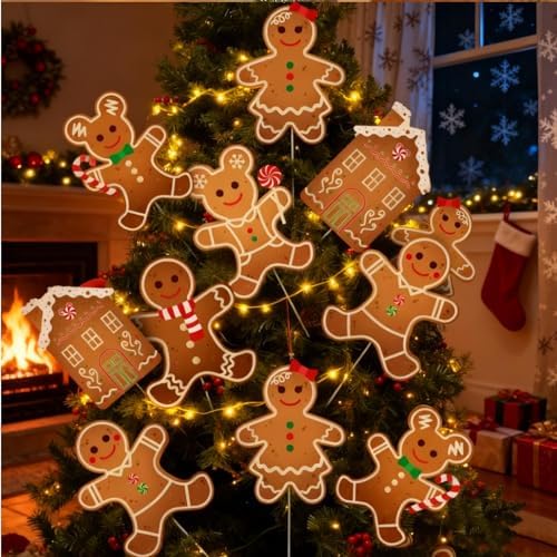 8 Pcs Christmas Tree Decorations Picks, Large Gingerbread Man Christmas Tree Picks, Xmas Gingerbread Man Tree Topper Ornaments for Xmas Trees Winter Holiday Home Party Vase Decor - Image 5