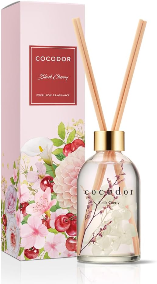 COCODOR Herbarium Reed Diffuser/Black Cherry/6.7oz(200ml)/ Fragrance Scent Essential Oil Stick Diffuser Set for Bedroom Bathroom Home D??cor