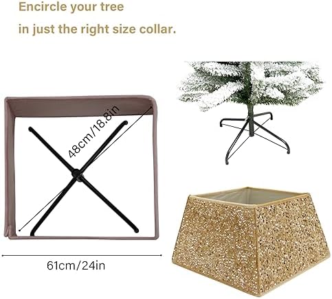 Champagne Gold Christmas Tree Collars for Atificial Trees, 24 Inch Sparkling Sequins Christmas Skirt, Base Cover,Holiday Home Decor Ring (Medium) - Image 5
