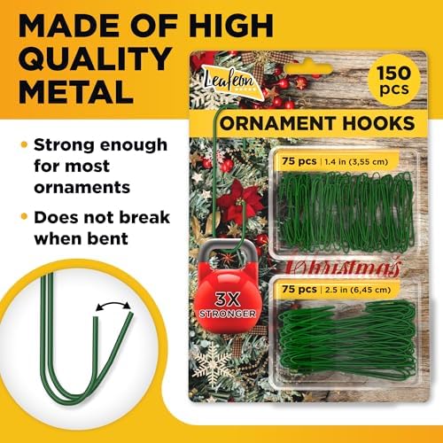 Leafeon Christmas Ornament Hooks - Christmas Ornament Hangers - Perfect Xmas Ornament Hangers for Tree Decoration 150 Pack Green - Image 2