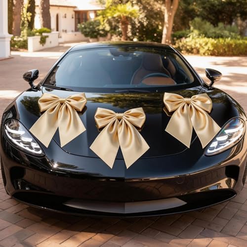 Big Champagne Bow Coquette Room Decor, 23x11 Inch Satin Bows Large Champagne Bows Birthday Decorations as Crib Skirt for Valentine's Day Tree Topper Girl Gift Wrapping Bachelorette Baby Shower (3pcs) - Image 5