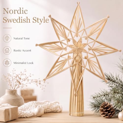 Gemscream Christmas Straw Star Tree Topper Scandinavian Christmas Decor - Image 4