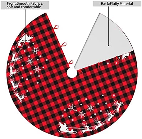48 Inches Red Black Buffalo Plaid Christmas Tree Skirt Rustic Thick Xmas Tree Skirt with Snowflake Elk and Santa Claus Winter Happy New Year Decoration for Home Holiday Party - Image 6