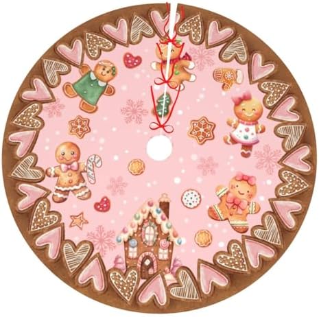 Candy Gingerbread Man Christmas Tree Skirt - Plush Polyester Mat Resistant with 3 Red Ties for Xmas, Halloween Decorations, Party Decor 48" by Unknown