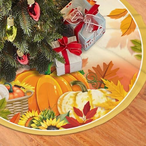 Maple Leaves Pumpkin Autumn Christmas Tree Skirt 30" for Xmas Halloween New Year Holiday Party Home Tree Mat Decor Ornaments Decoration - Image 3