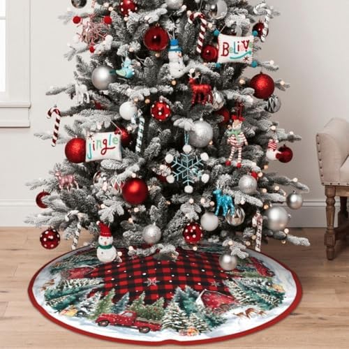 Christmas Truck Traditional Christmas Tree Skirt Holiday Party Xmas Tree Skirt Mat Christmas Ornaments Decoration 36 Inch - Image 4