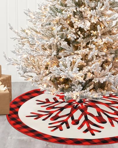 FINPAC Christmas Tree Skirt, Red Plaid Xmas Luxury Romantic Thick Holiday Tree Ornaments Decoration for Christmas Holiday New Years Party Decor Indoor Outdoor Farmhouse - Image 4
