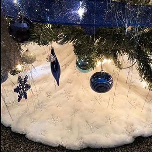 CHICHIC 48 Inch Large Christmas Tree Skirt White Tree Skirt Xmas Faux Fur Tree Skirts Christmas Decorations for Holiday Tree Ornaments Christmas Party Home Decorations with Sequin Silver Snowflakes - Image 5