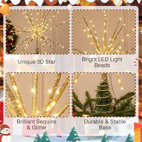 15-Inch Starburst Christmas Tree Topper with 150 LEDs & Remote, Gold - Image 4