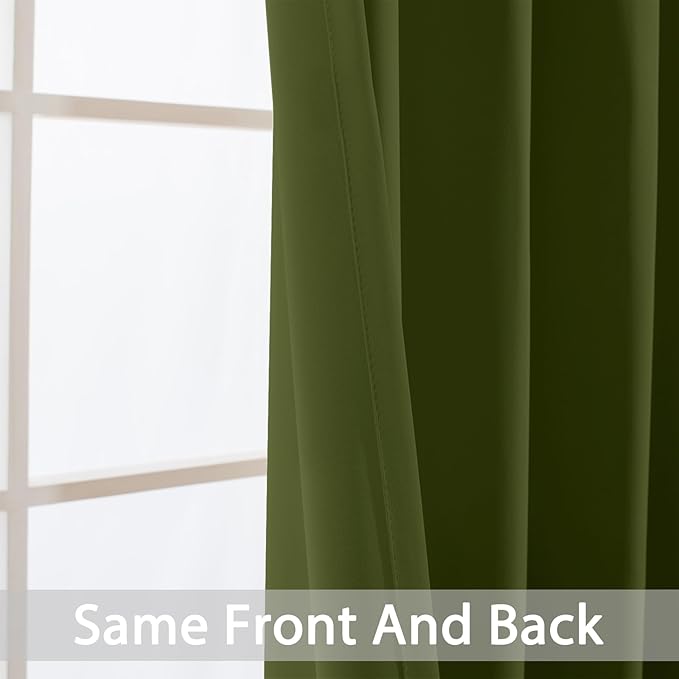 Yakamok Olive Green Blackout Curtains with Grommet Green Room Darkening Thermal Insulated Curtain Set of 2 Drapes for Bedroom Living Room, 52W x 96L,2 Panels