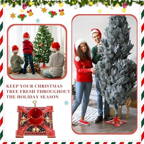 Cinnvoice Cast Iron Christmas Tree Stand for Real Live Trees, Red - Image 6