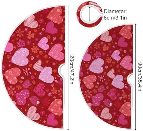 Pfrewn Valentine Tree Skirt 36" Red Floral Vintage Hearts Christmas Tree Skirts Mother's Day Xmas Mat for Holiday Festival Party Wedding Decor - Image 3