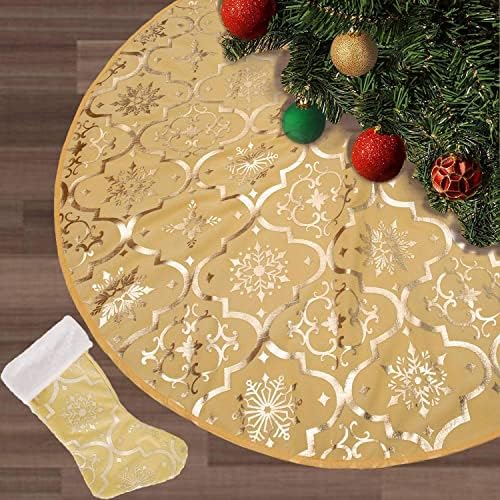 Flash World 36 Inch Large Christmas Tree Skirt Xmas Soft Cover Mat Decor Snowflake Collar Farmhouse Tree Skirt for Holiday Ornaments Party Home Indoor Decorations (Yellow, 36INCH) by FLASH+WORLD