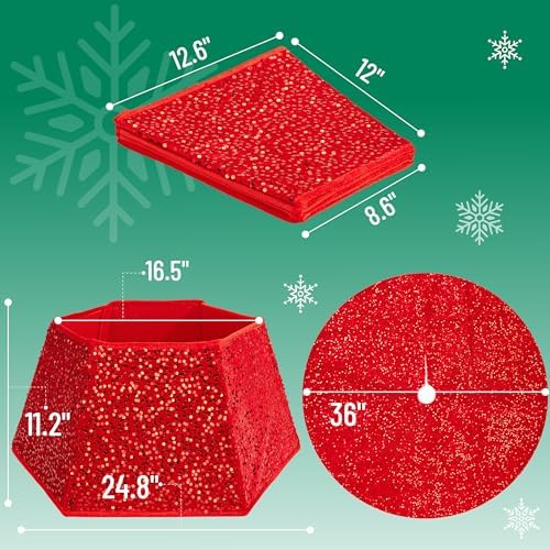 Mr. Pen- Red Sequin Christmas Tree Skirt and Tree Collar - Image 2